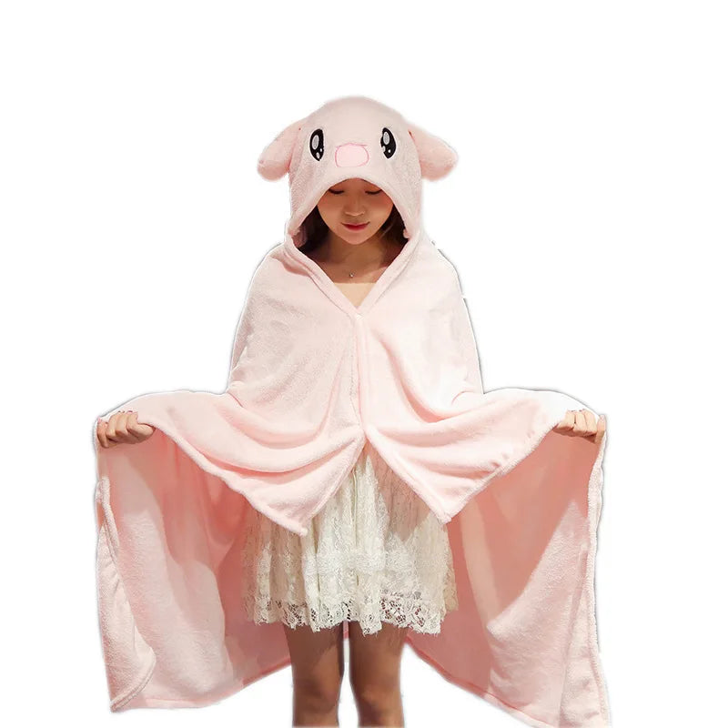 Cartoon Cute Cape Blanket Flannel Lazy Shawl Cape Student Hooded Home Office Nap Blanket