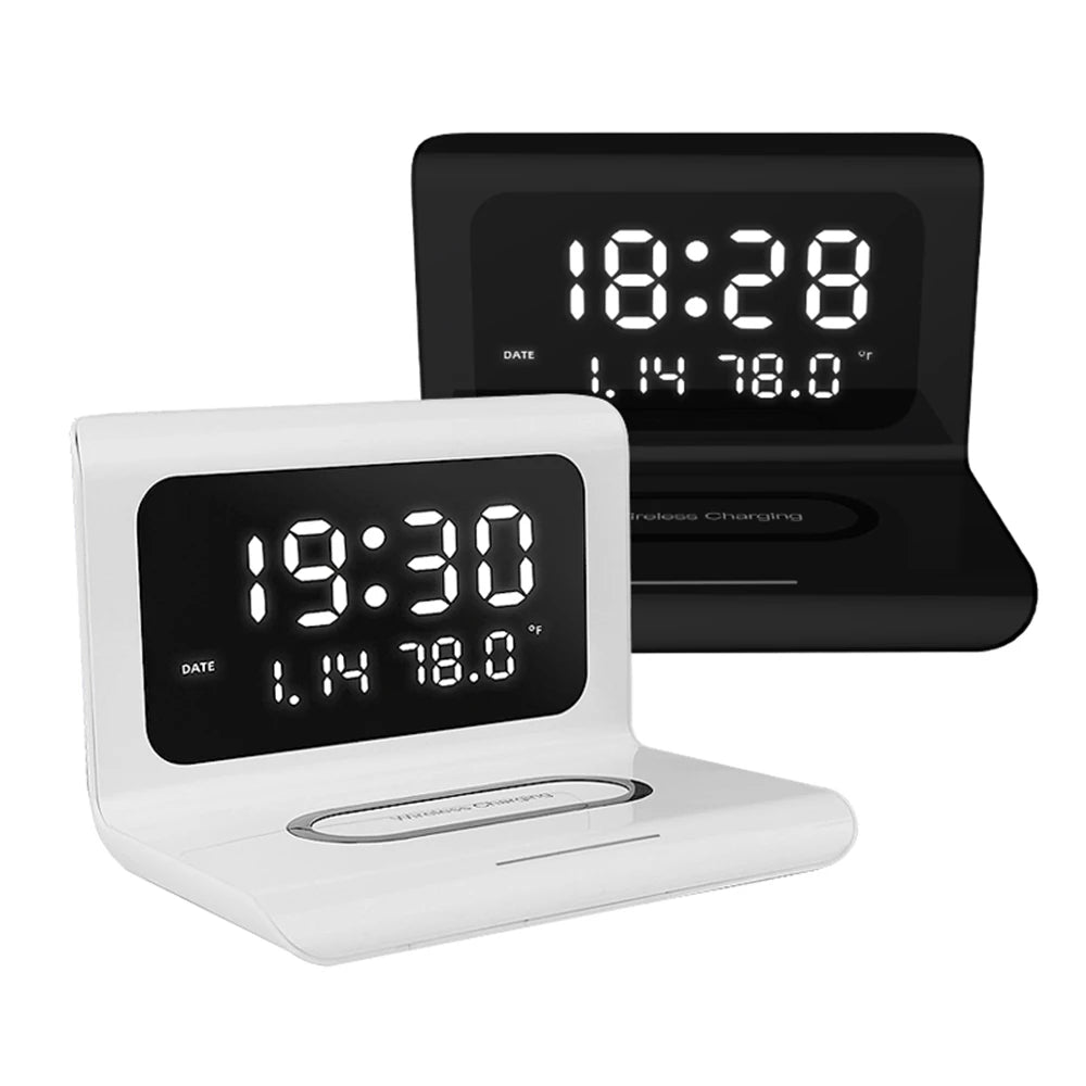 Wireless Charger Alarm Clock LED Smart Digital Clock  USB 10W Fast Charge Type-C