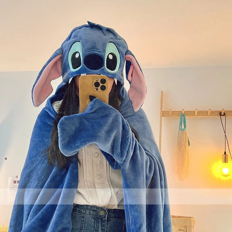 Stitch Hooded Cloak Blanket Cartoon Anime Thickened Big Blanket With Hat Stitch