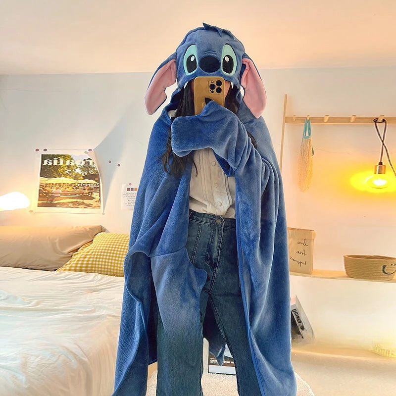 Stitch Hooded Cloak Blanket Cartoon Anime Thickened Big Blanket With Hat Stitch