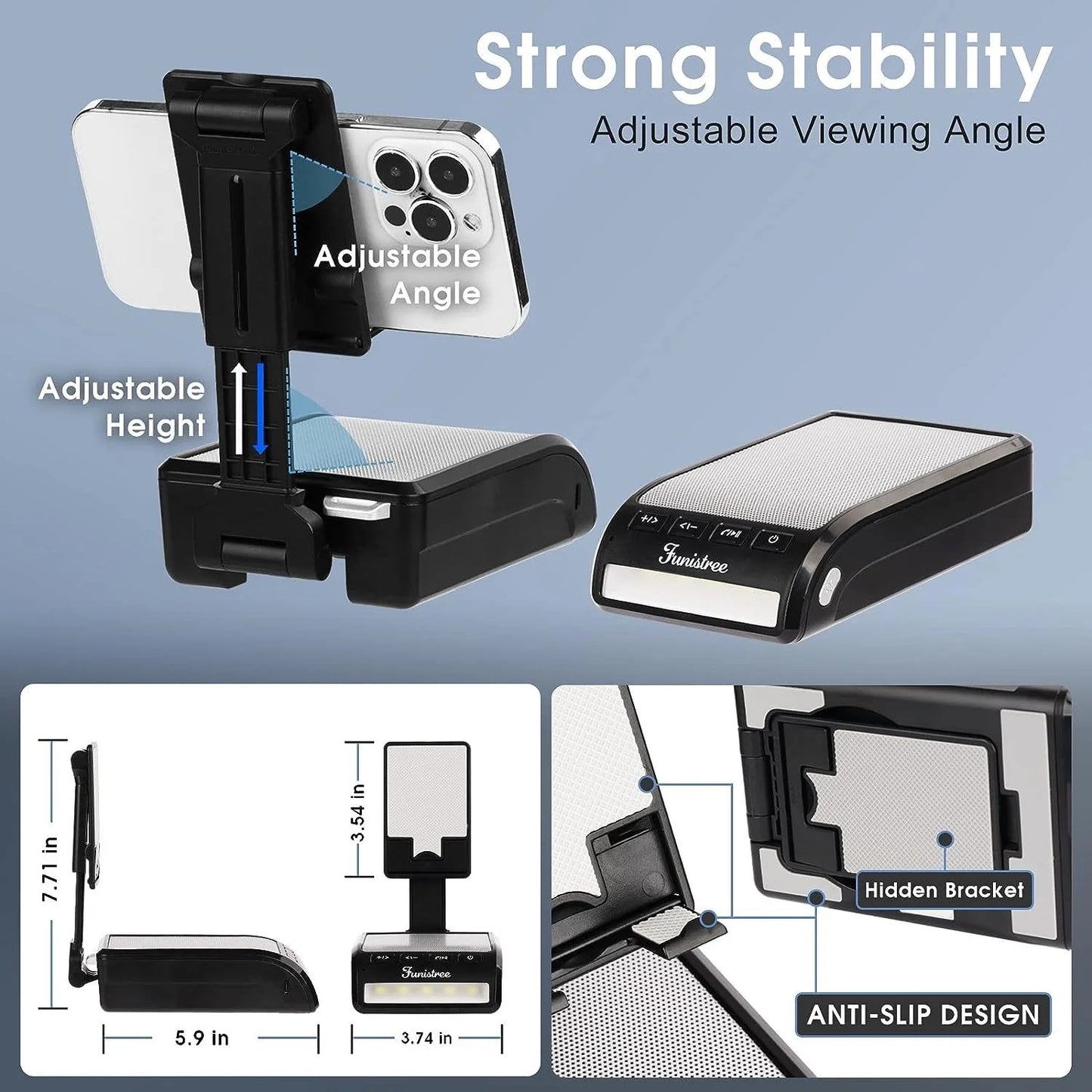 Cell Phone Stand with Wireless Bluetooth Speaker