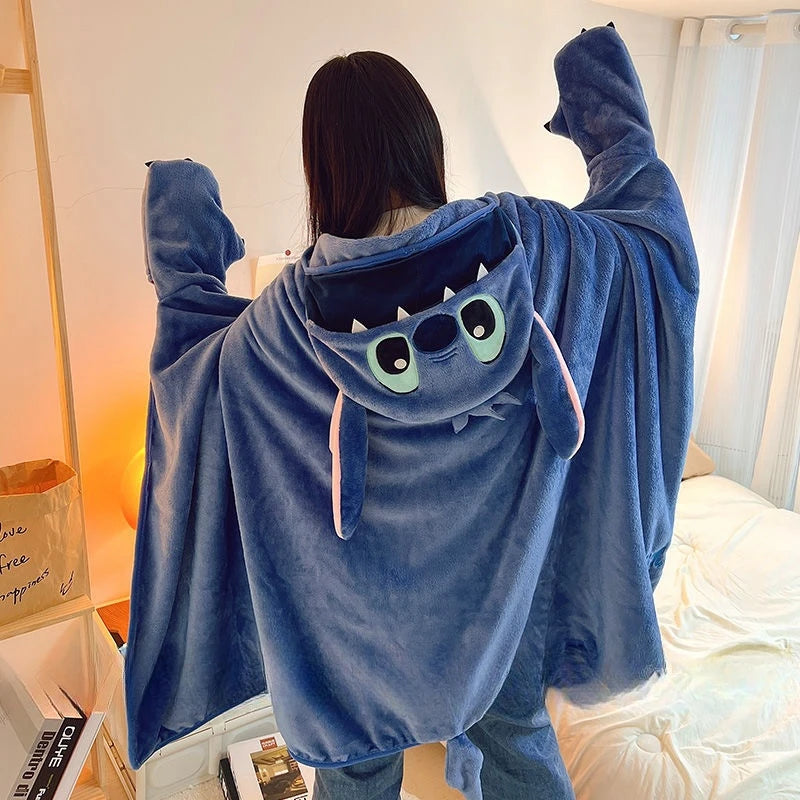 Stitch Hooded Cloak Blanket Cartoon Anime Thickened Big Blanket With Hat Stitch