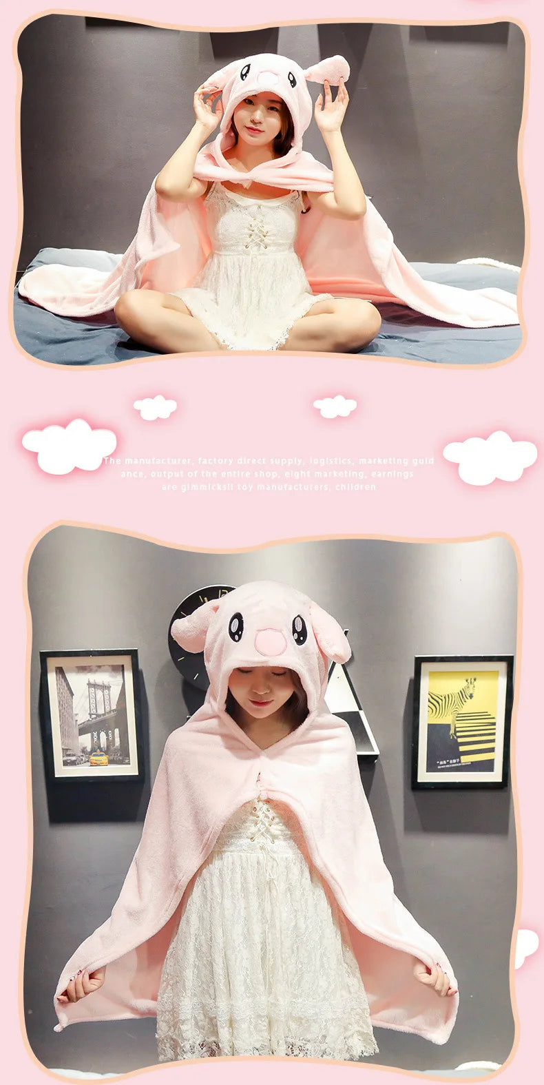 Cartoon Cute Cape Blanket Flannel Lazy Shawl Cape Student Hooded Home Office Nap Blanket