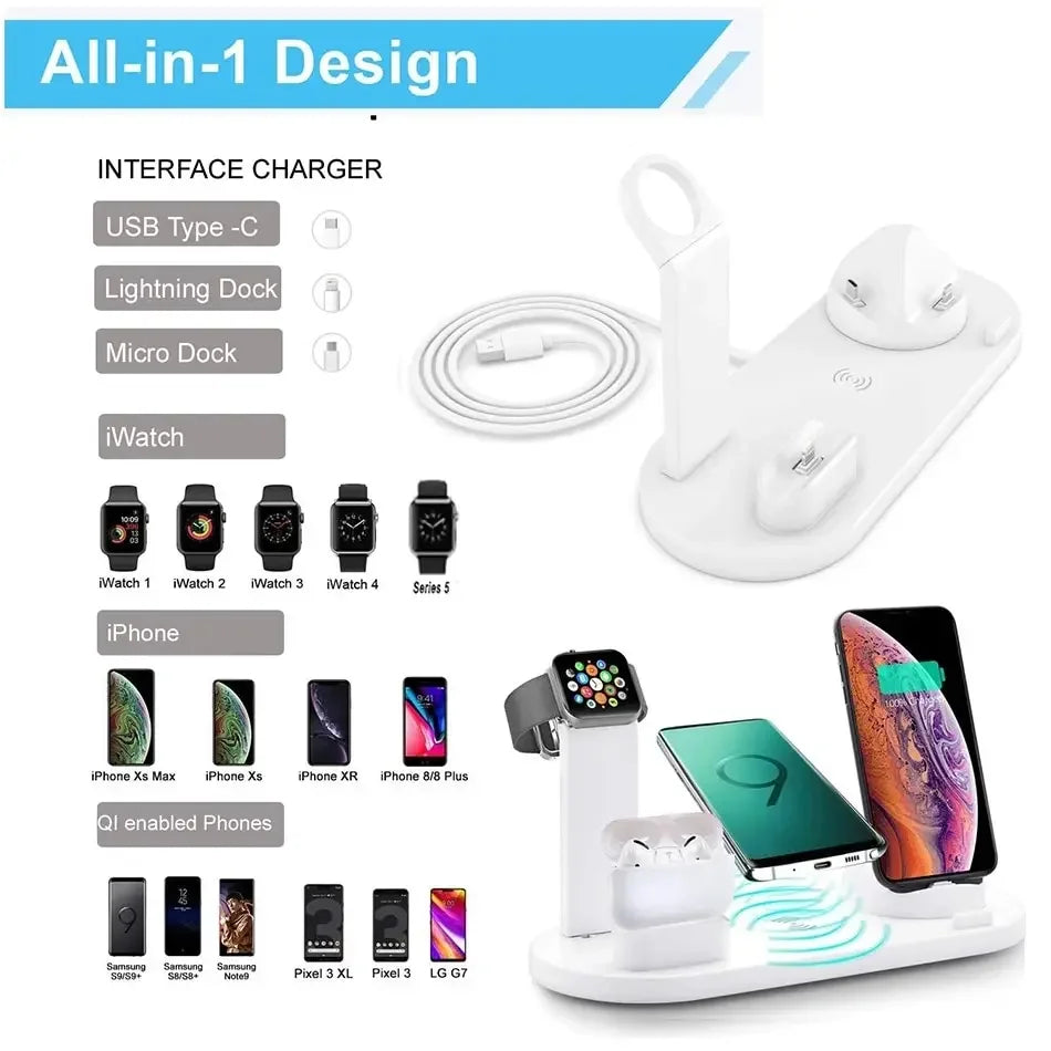 5 In 1 Wireless Charger Stand Pad Fast Charging Dock Station