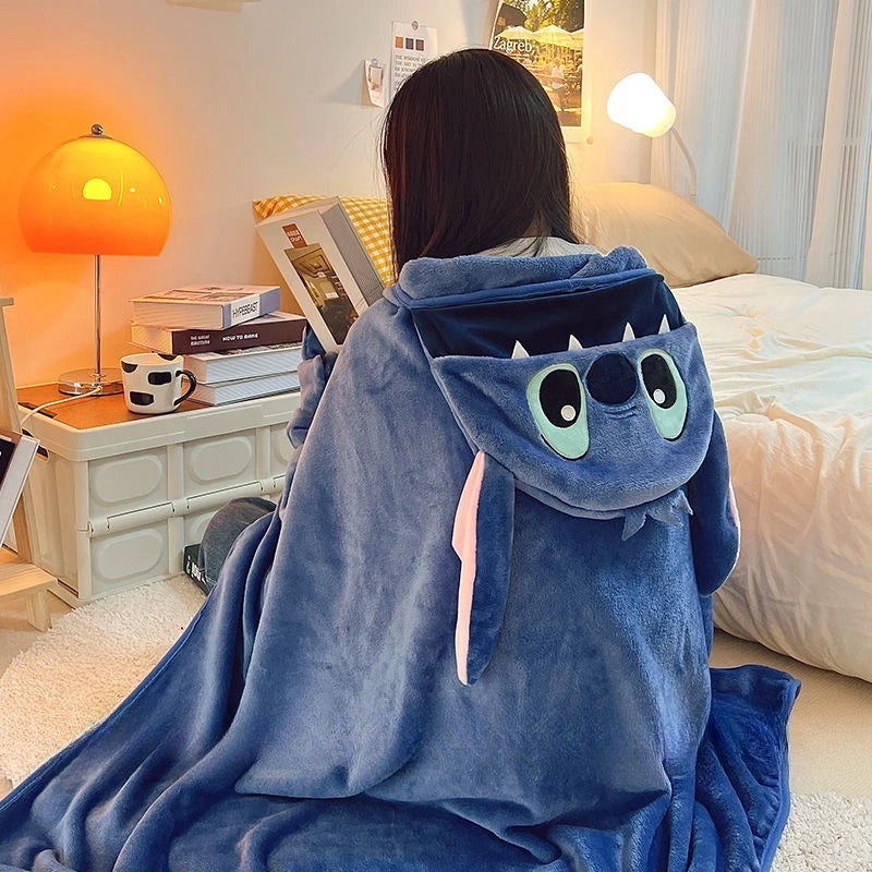 Stitch Hooded Cloak Blanket Cartoon Anime Thickened Big Blanket With Hat Stitch