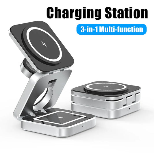 3 In 1 Foldable Magnetic Wireless Charger Fast Charger Holder