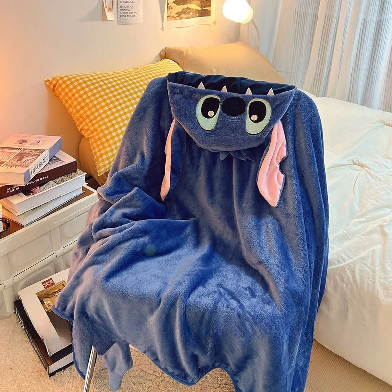 Stitch Hooded Cloak Blanket Cartoon Anime Thickened Big Blanket With Hat Stitch