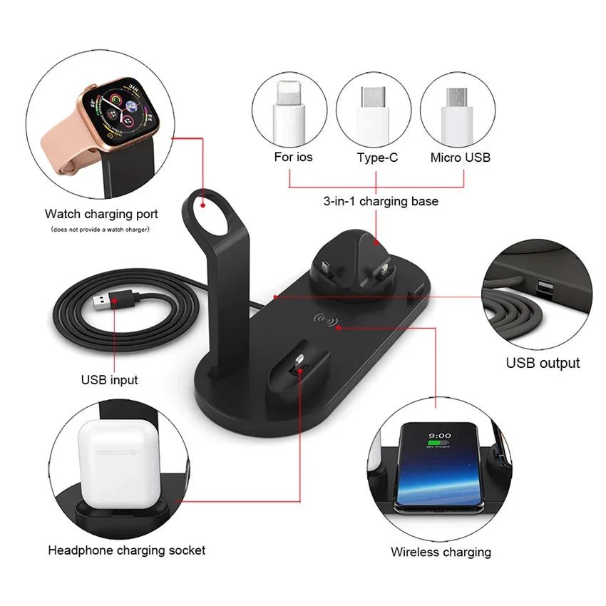 5 In 1 Wireless Charger Stand Pad Fast Charging Dock Station