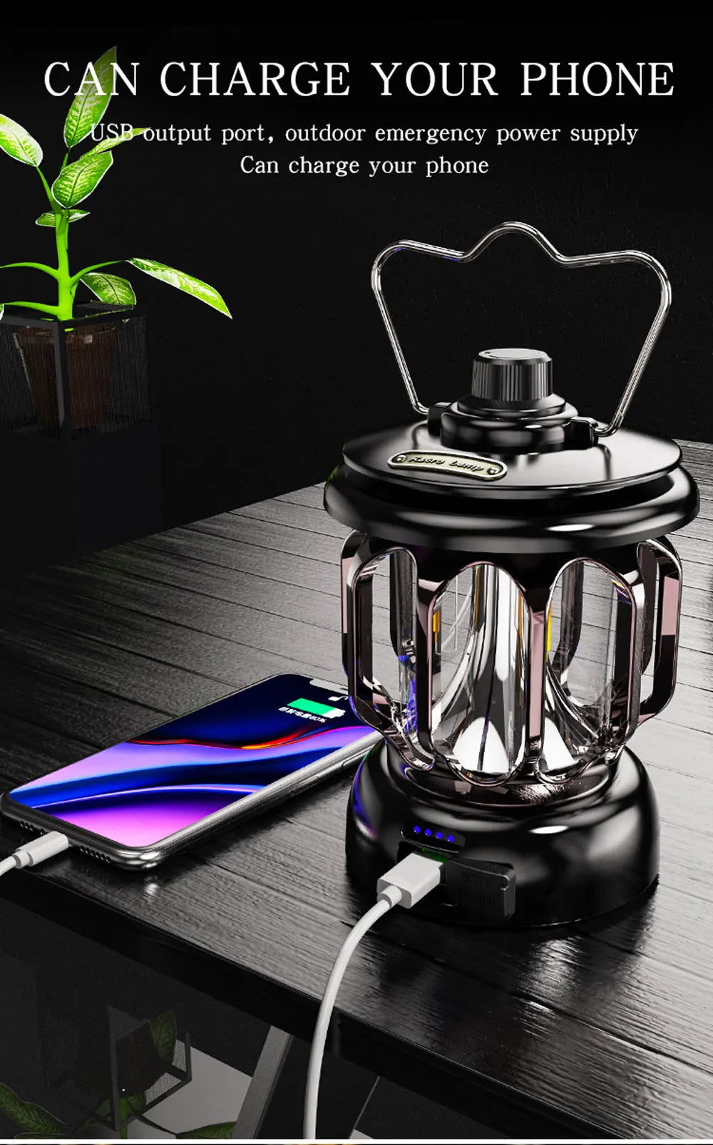 Retro Portable Camping Lantern 6000mAh Outdoor Kerosene Vintage