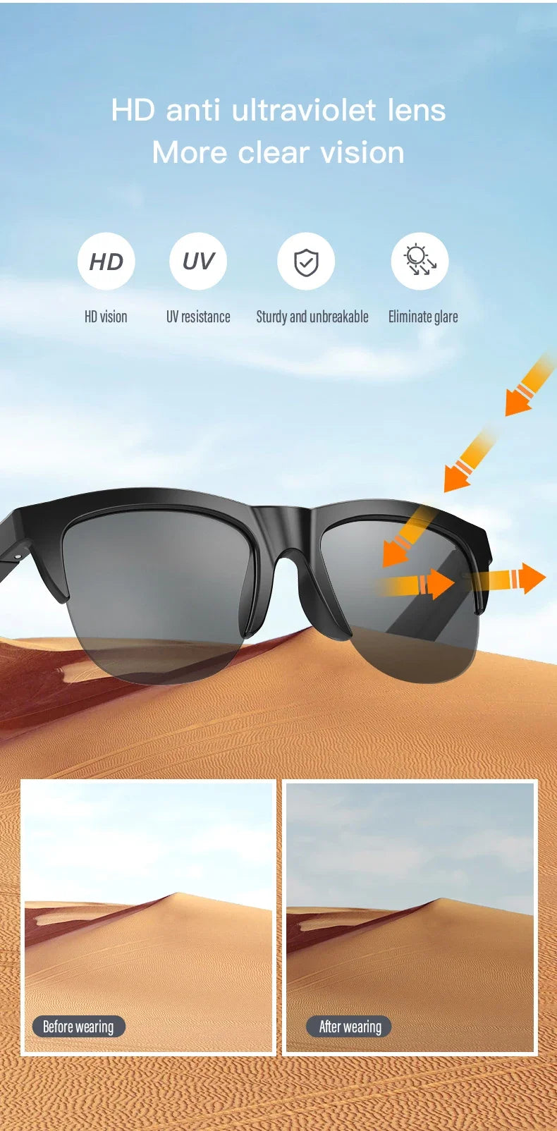 Smart Bluetooth Sunglasses Glasses Call Outdoor Sports