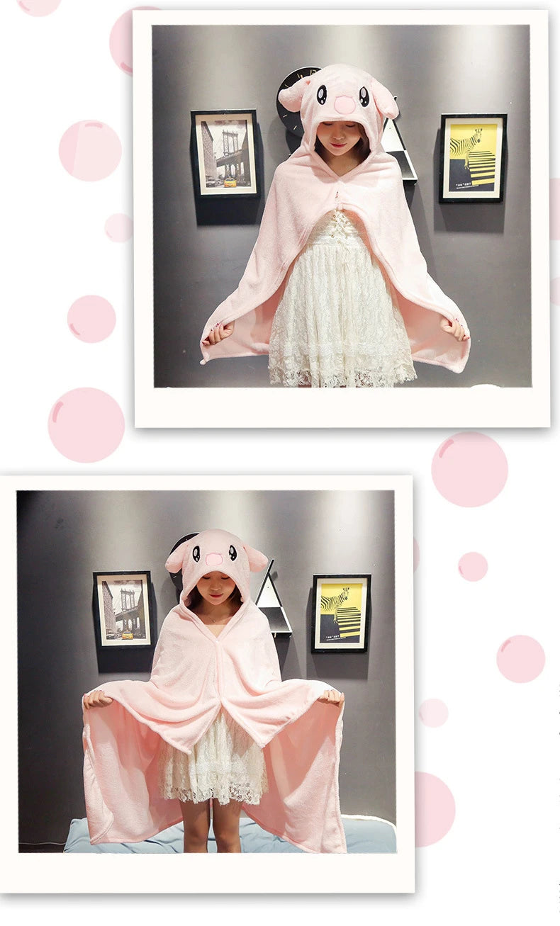 Cartoon Cute Cape Blanket Flannel Lazy Shawl Cape Student Hooded Home Office Nap Blanket