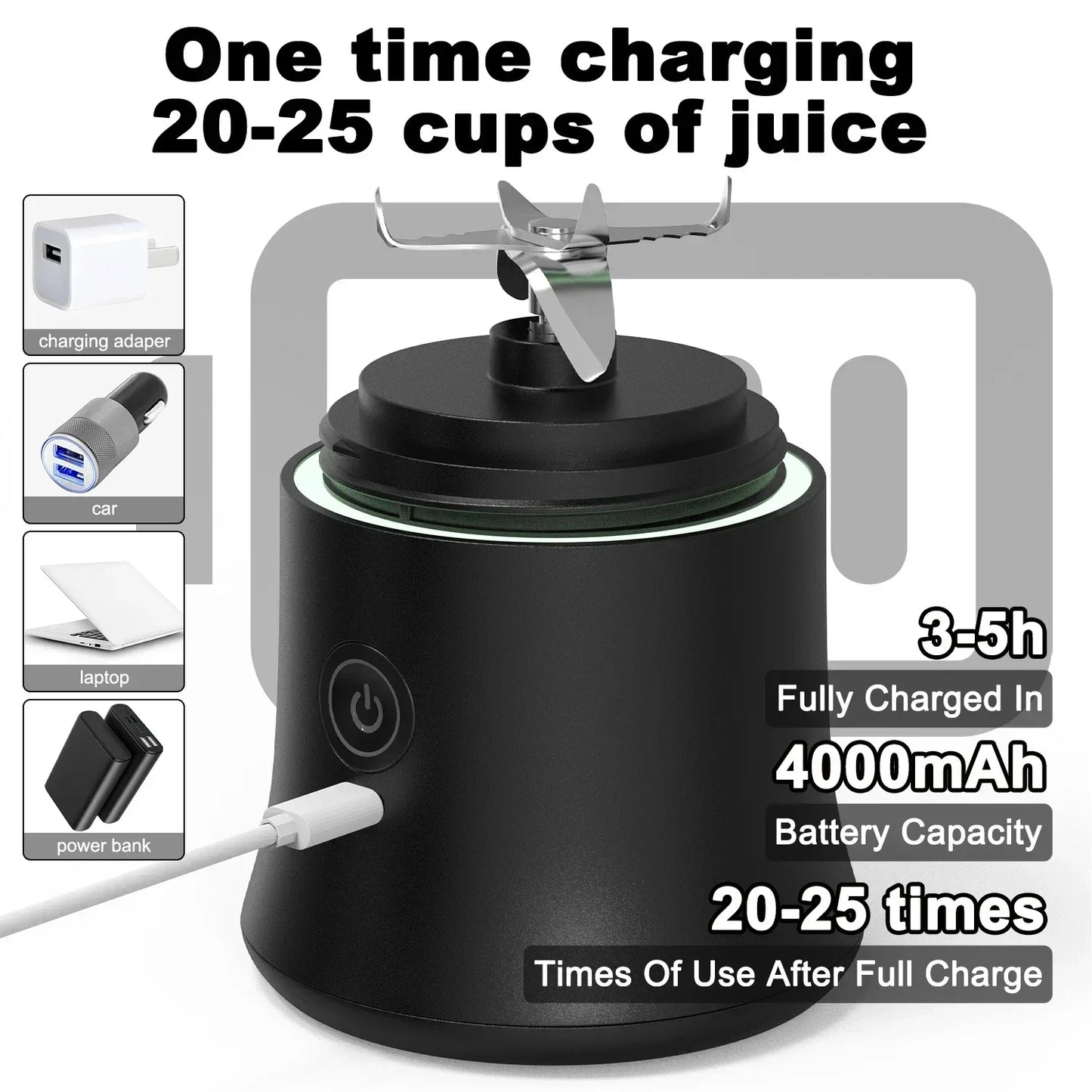 Electric Juicer Fruit Mixers 4000mAh USB Rechargeable Smoothie Mini Blender