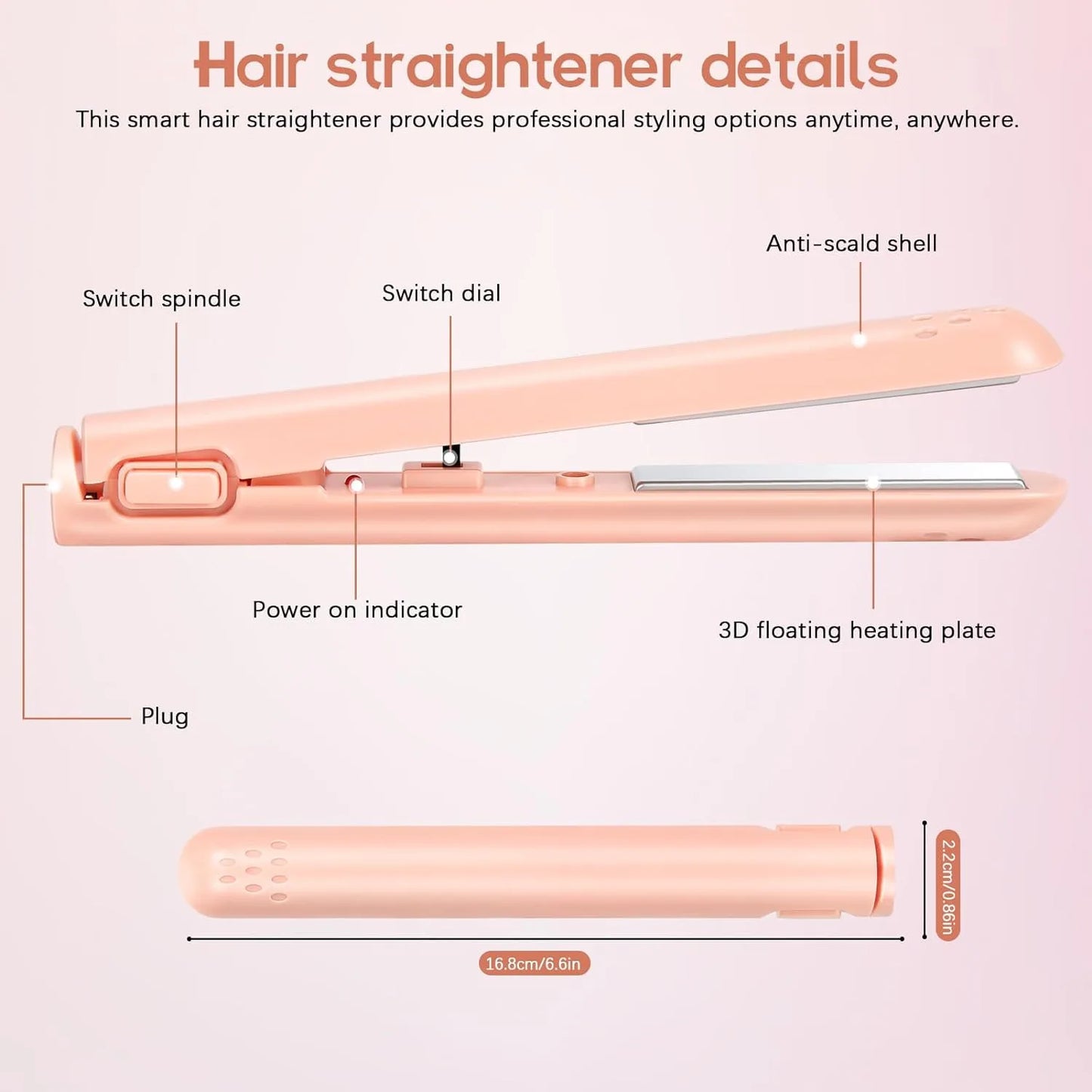 Mini Dual Purpose Curling Iron Portable Ceramic Hair Straightener Rechargeable Small USB