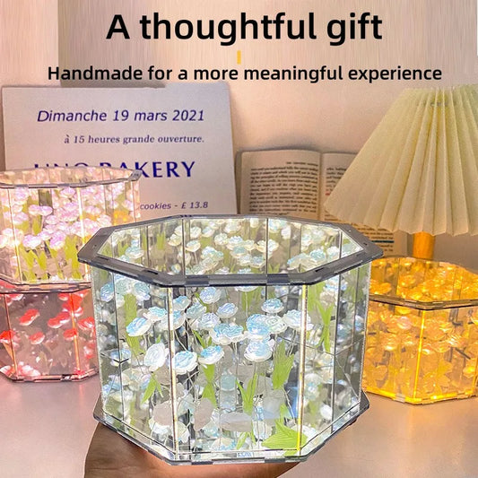 New DIY Tulip Mirror Cube Lamp Three-Dimensional Nightlight