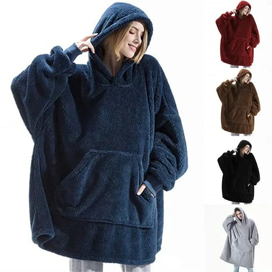 Winter Hooded Sweater Blanket Women Oversized Fleece Blanket