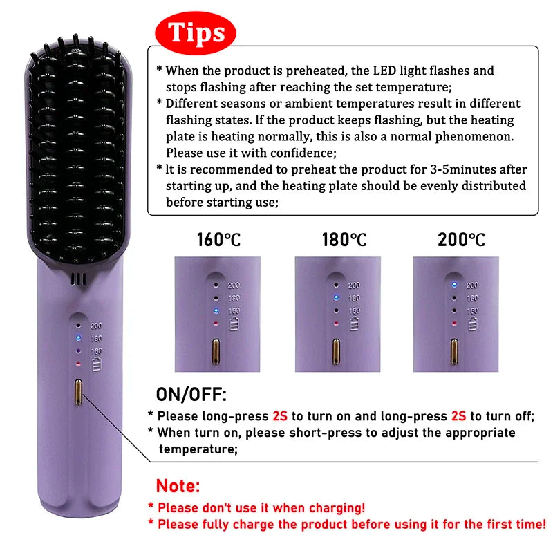 Wireless Hair Straightener Electric Hair Care Brush