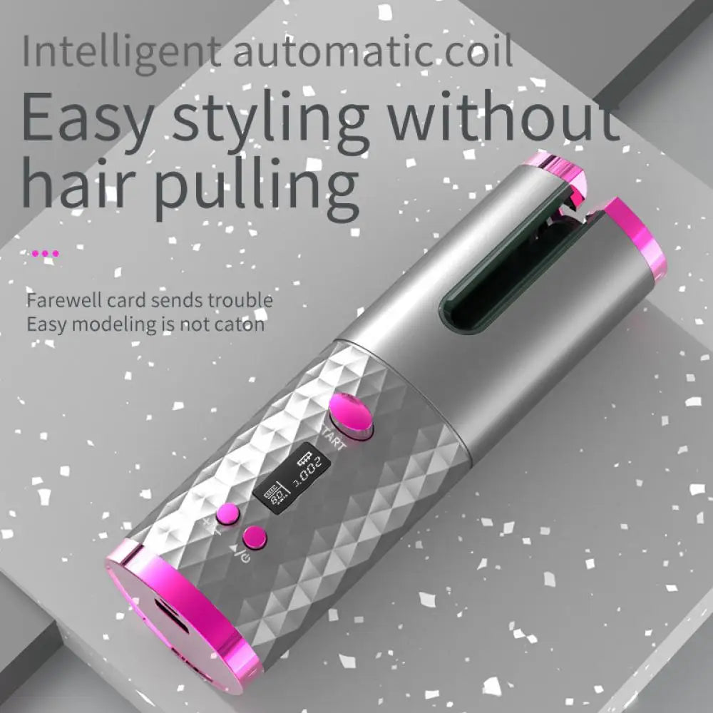 Automatic Wireless Hair Curler Cordless Rotating USB Rechargeable Curling Iron Display