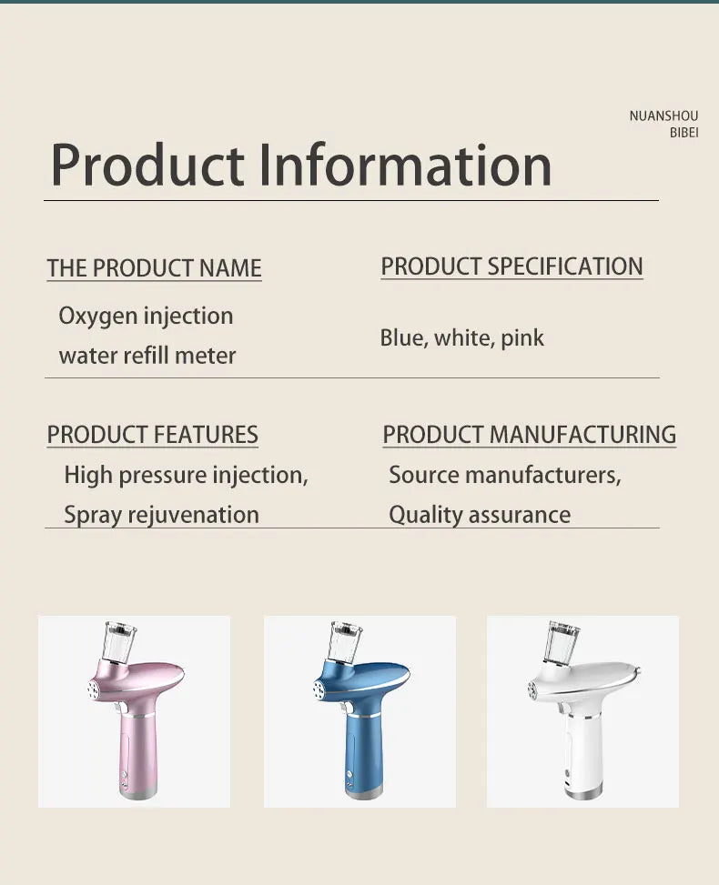 Multifunction Airbrush Water Portable Nebulizer Oxygen Meter Facial Beauty Sprayer Smooth Skin