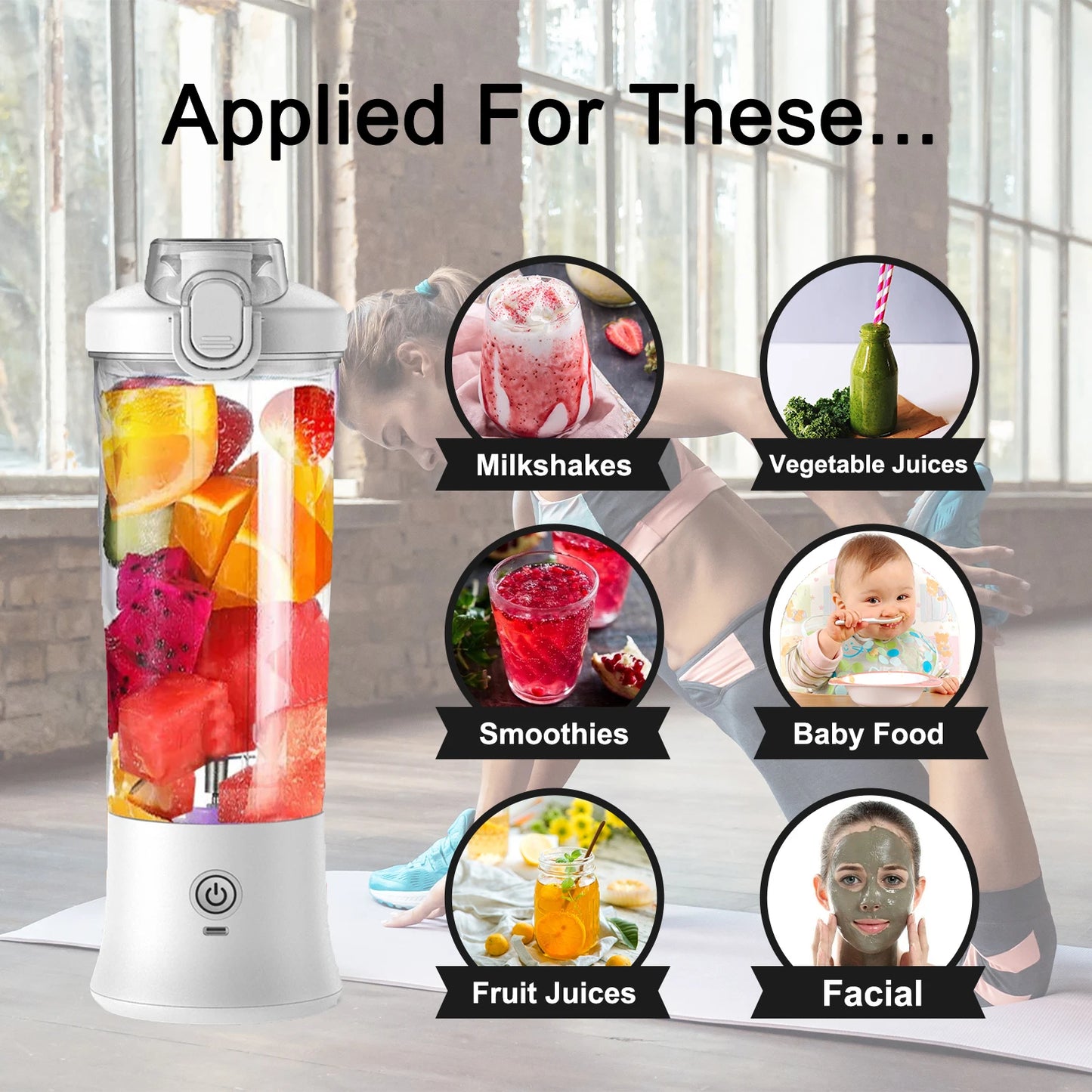 Electric Juicer Fruit Mixers 4000mAh USB Rechargeable Smoothie Mini Blender