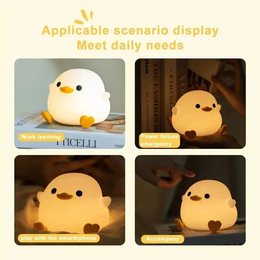 LED Night Light Cute Duck Cartoon Animals Silicone Lamp