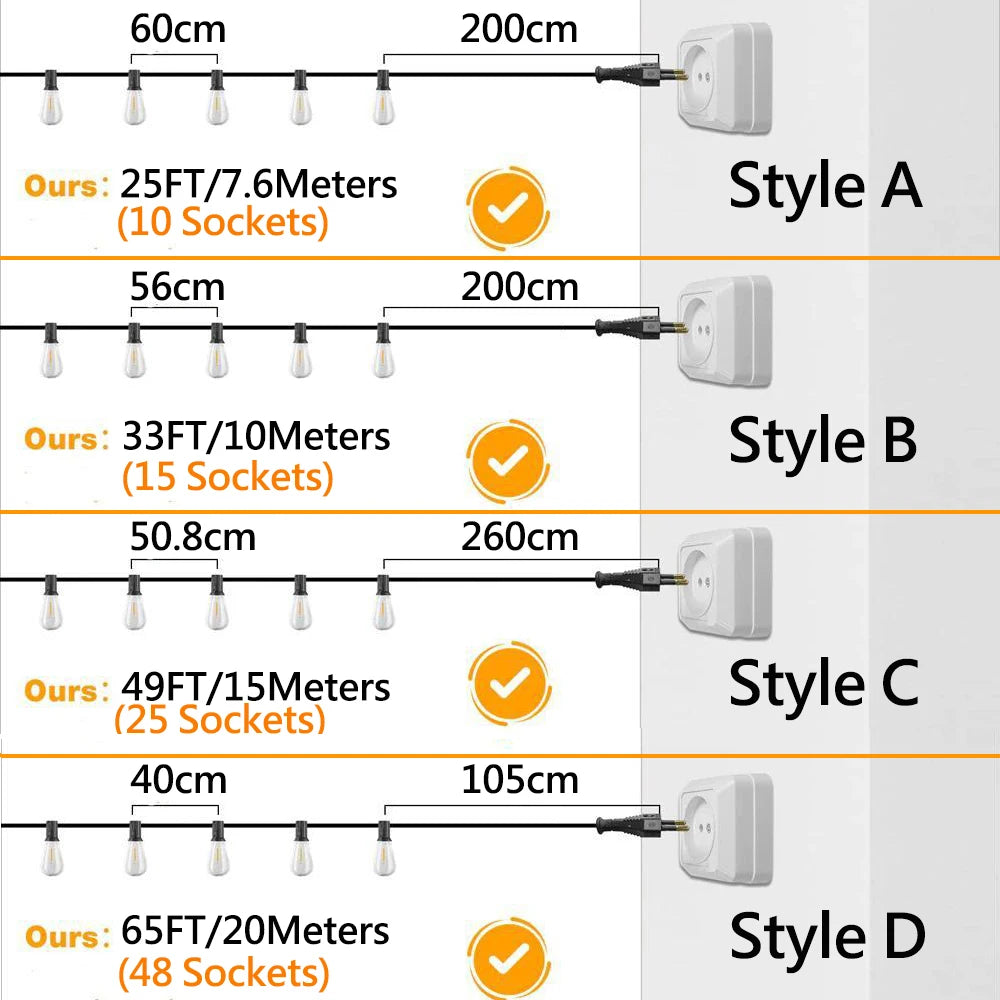 ST38 Led String Lights Outdoor Connectable Plastic Shatterproof